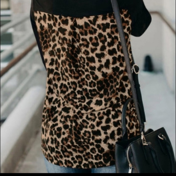 Black and Leopard Long Sleeve Top - Picture 2 of 4